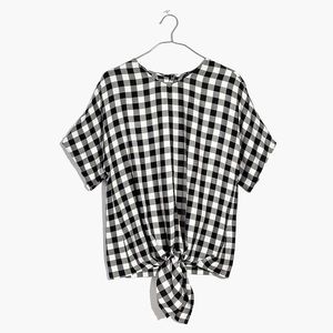 Madewell Plaid Tie Front Top